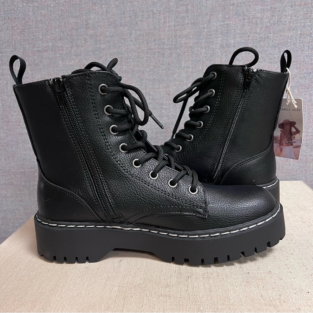 Sincerely Jules Harley Combat Boots Black Platform Lace Up Zip Sz 7.5 NWT - Picture 5 of 9